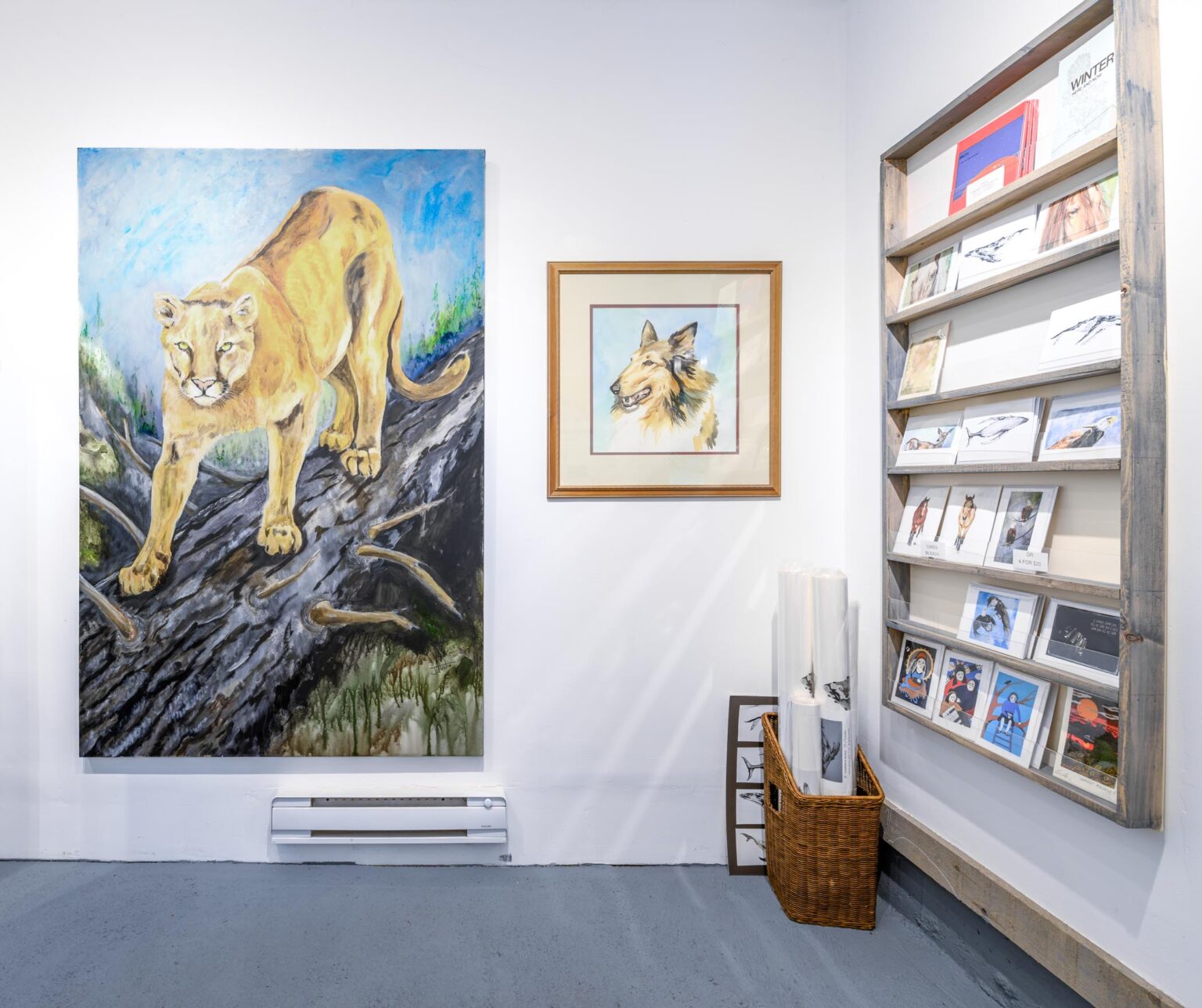 paintings of mountain lion and colie by Jacqui Austin