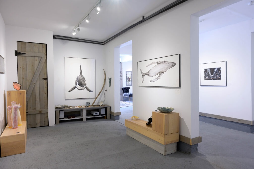 Orca and Humpback whale at Art In The Barn Gallery Room 1
